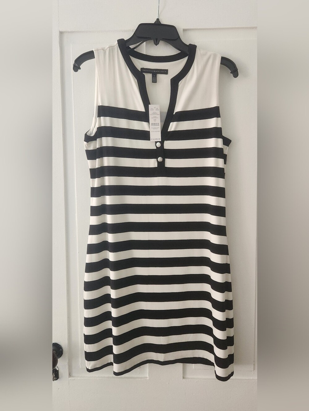 NWT White House Black Market Black & Off White Striped Chemise Dress Size S